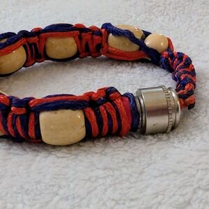 Red and Blue Woven Bracelet with Cream Beads